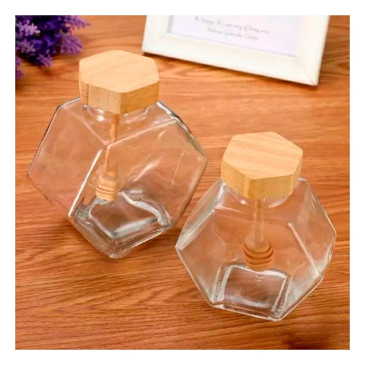 PACK4 RECIPIENTE PARA HOGAR EN VIDRIO 380ML CON TAPA DE MADERA Y+REGALO STICKER - 5