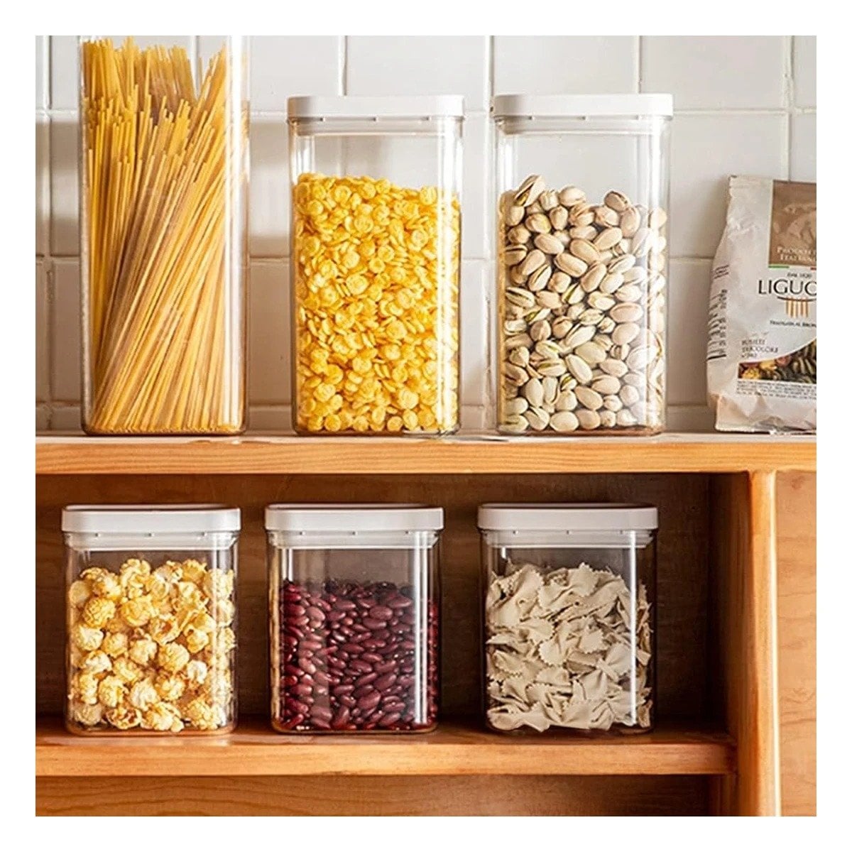 FRASCO ACRILICO CON TAPA BLANCA PUNTO PLOMO 1500ML COCINA ORGANIZADA - 1