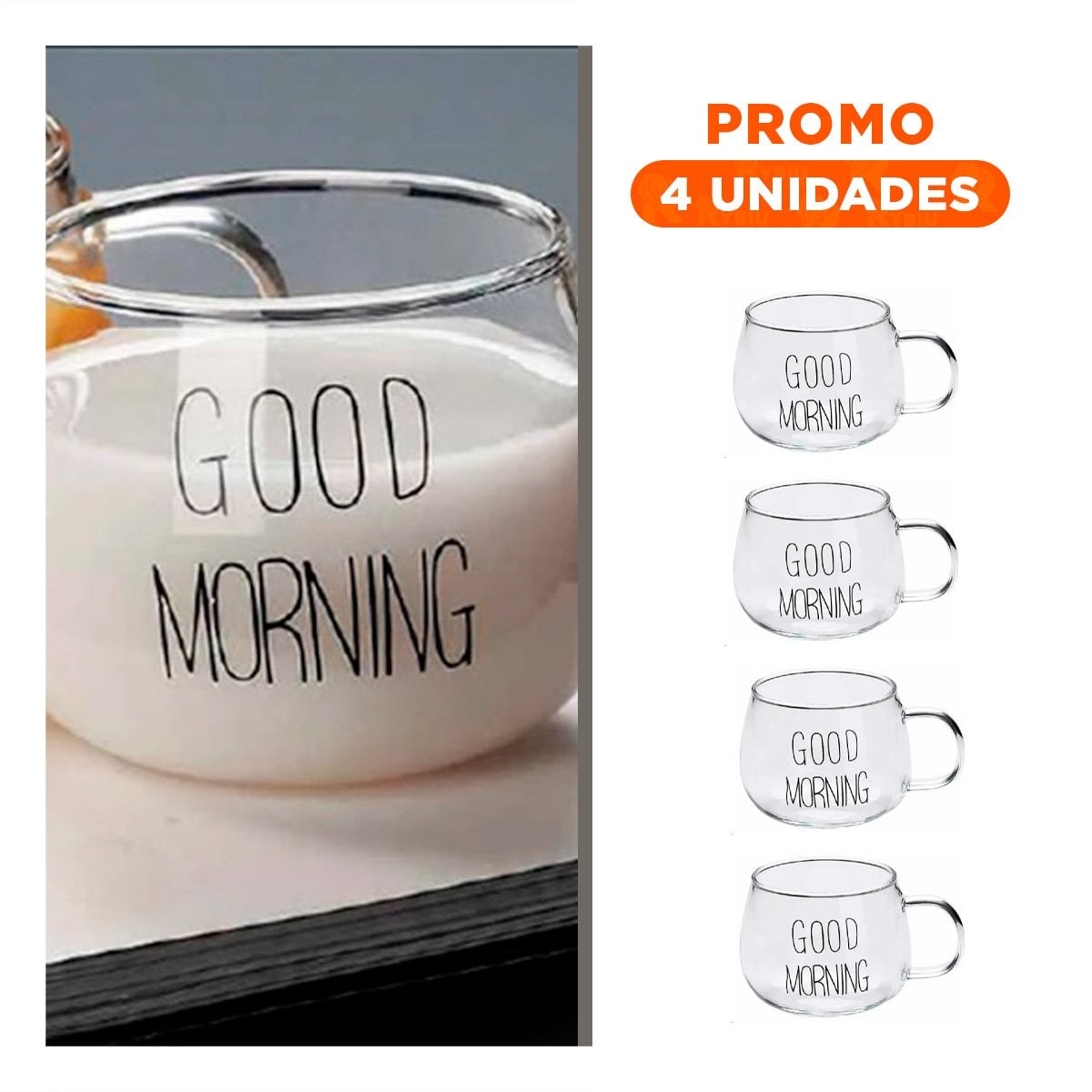 PACK4 COPA CON MENSAJE GOOD MORNING 350 ML VIDRIO TRANSPARENTE - 1