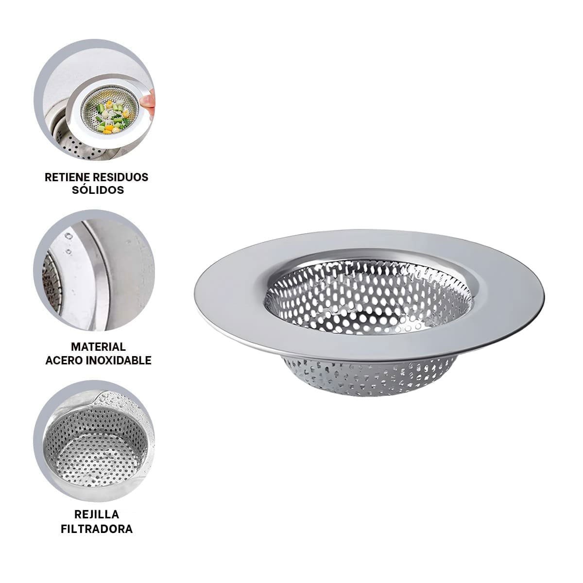 REJILLA FILTRADORA PLATEADO CON DIAMETRO 11,2CM PARA DRENAJE DE USO DIARIO Y+LIGAS REGALO - 1