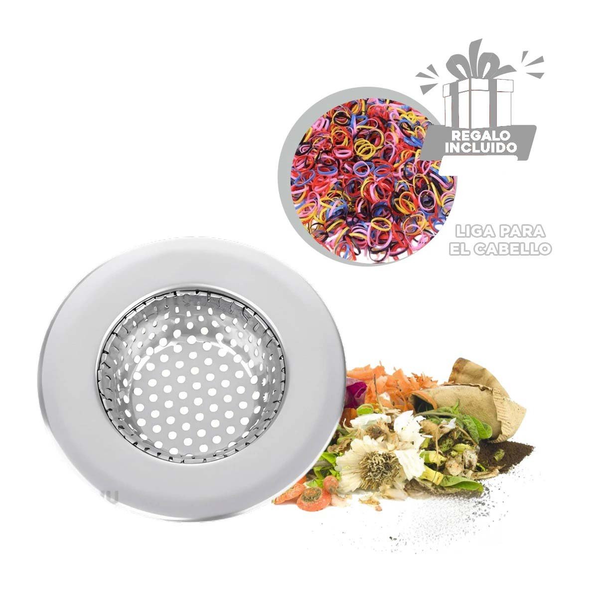 REJILLA FILTRADORA PLATEADO CON DIAMETRO 11,2CM PARA DRENAJE DE USO DIARIO Y+LIGAS REGALO - 2