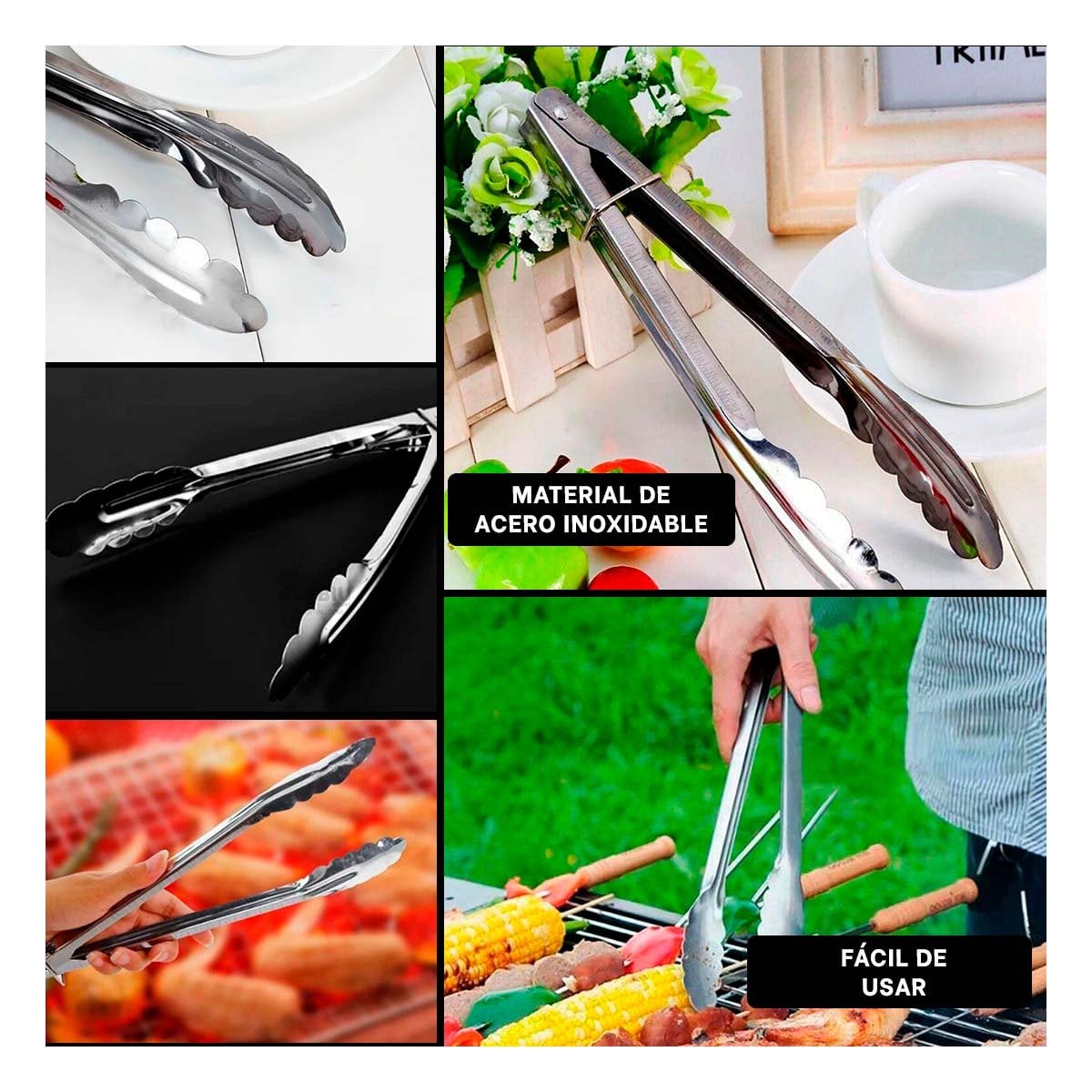PINZA PROFESIONAL EN ACERO INOXIDABLE PLATEADO CON DIMENSION 28,5CMX4CM Y+LIGAS REGALO - 1