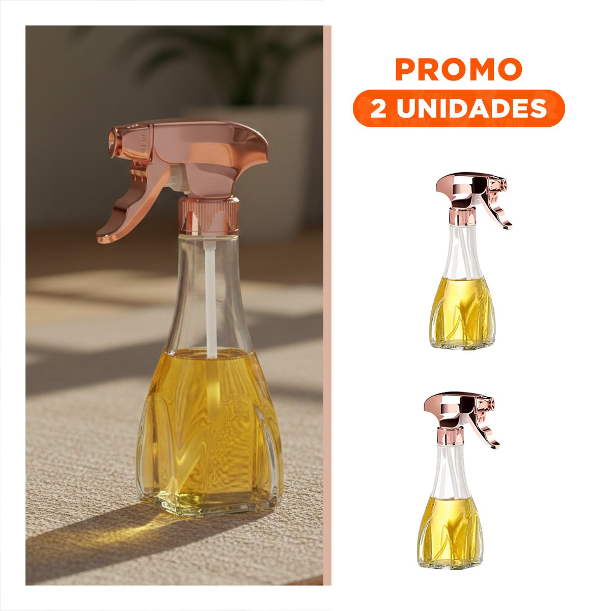 PACK2 BOTELLA PARA ACEITE SPRAY 240ML ORO ROSA PRACTICA Y RESISTENTE YREGALO STICKER - 1