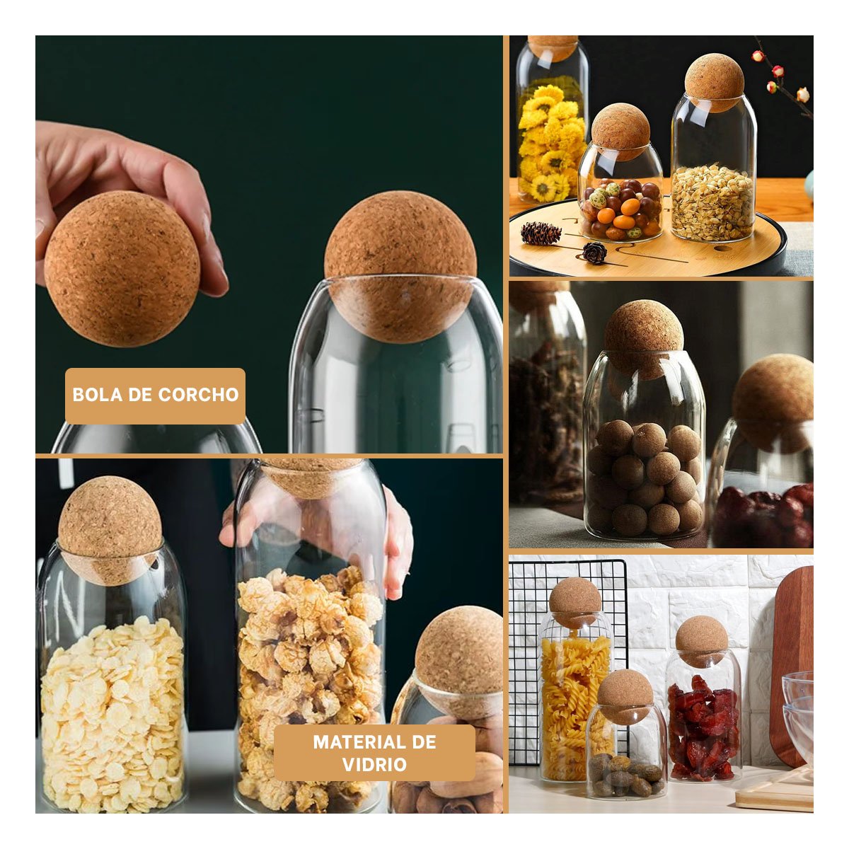 FRASCOS CON TAPA CORCHO ESFERA TRANSPARENTE PARA POSTRES 550ML 750ML 1200ML YPAPEL REGALO - 3
