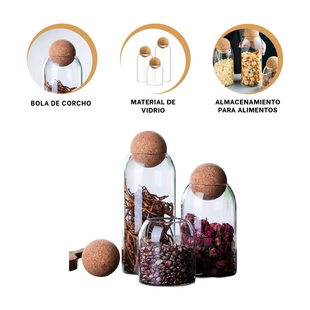 FRASCOS CON TAPA CORCHO ESFERA TRANSPARENTE PARA POSTRES 550ML 750ML 1200ML YPAPEL REGALO - 5