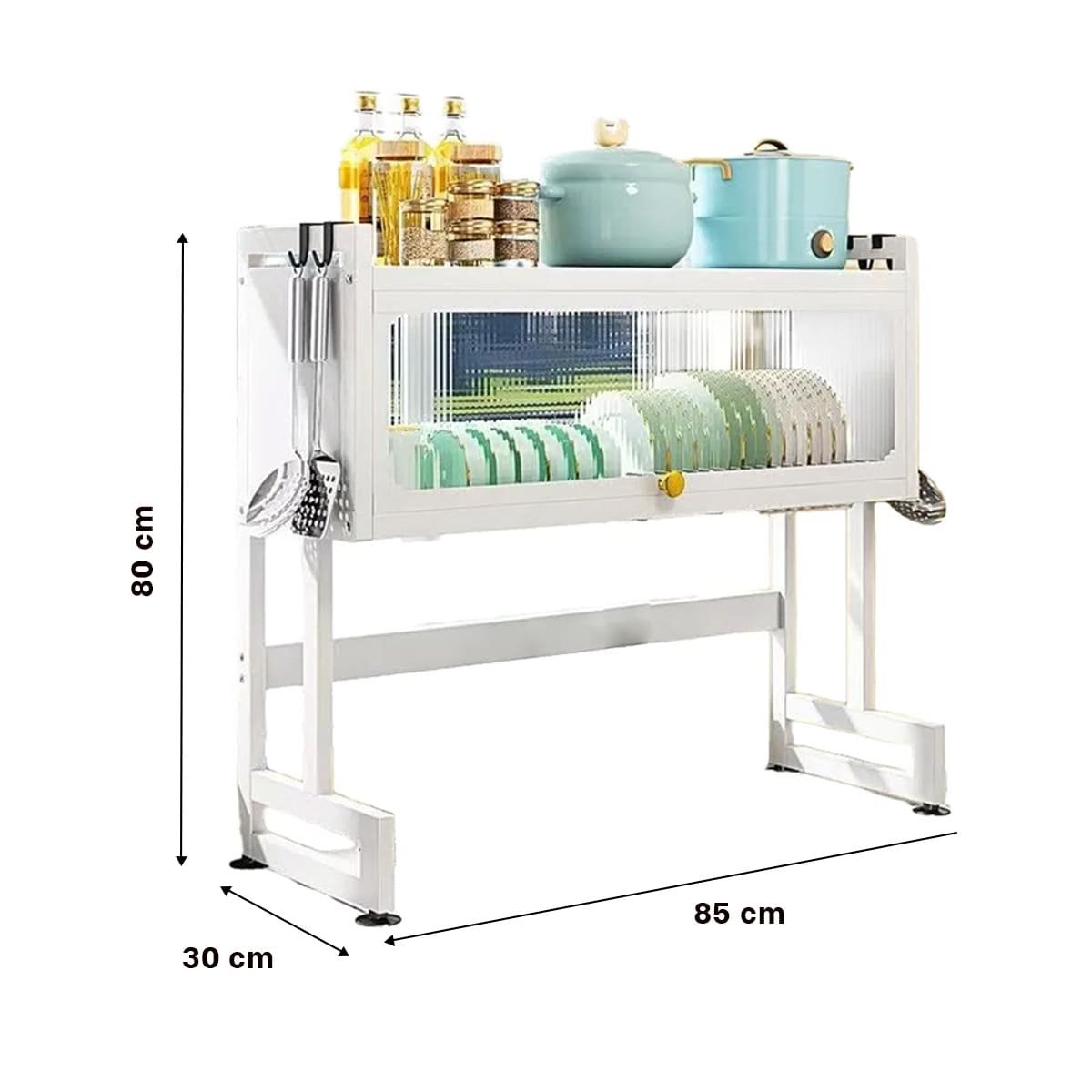 ESCURRIDOR DE PLATOS 85CM DOBLE NIVEL CON TAPA Y BANDEJA EXTRA BLANCO - 4
