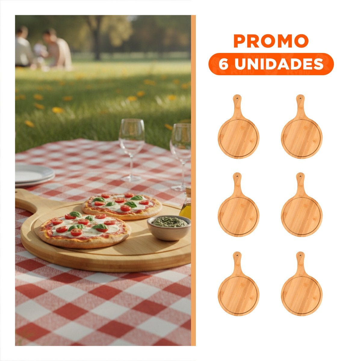 PACK6 BASE DE MADERA ELEGANTE CON MANGO PARA QUESOS Y TAPAS 32X20CM YREGALO STICKER - 1