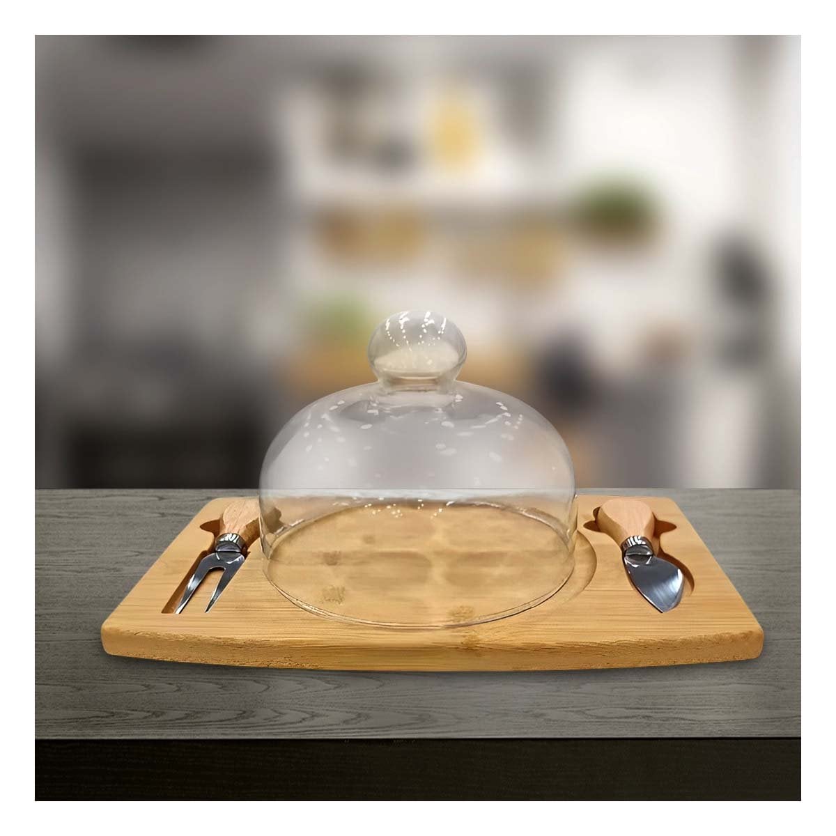 TABLA RECTANGULAR CON CUPULA DE VIDRIO Y 2 UTENSILIOS PARA USO DIARIO EN COCINA YPOST IT - 1