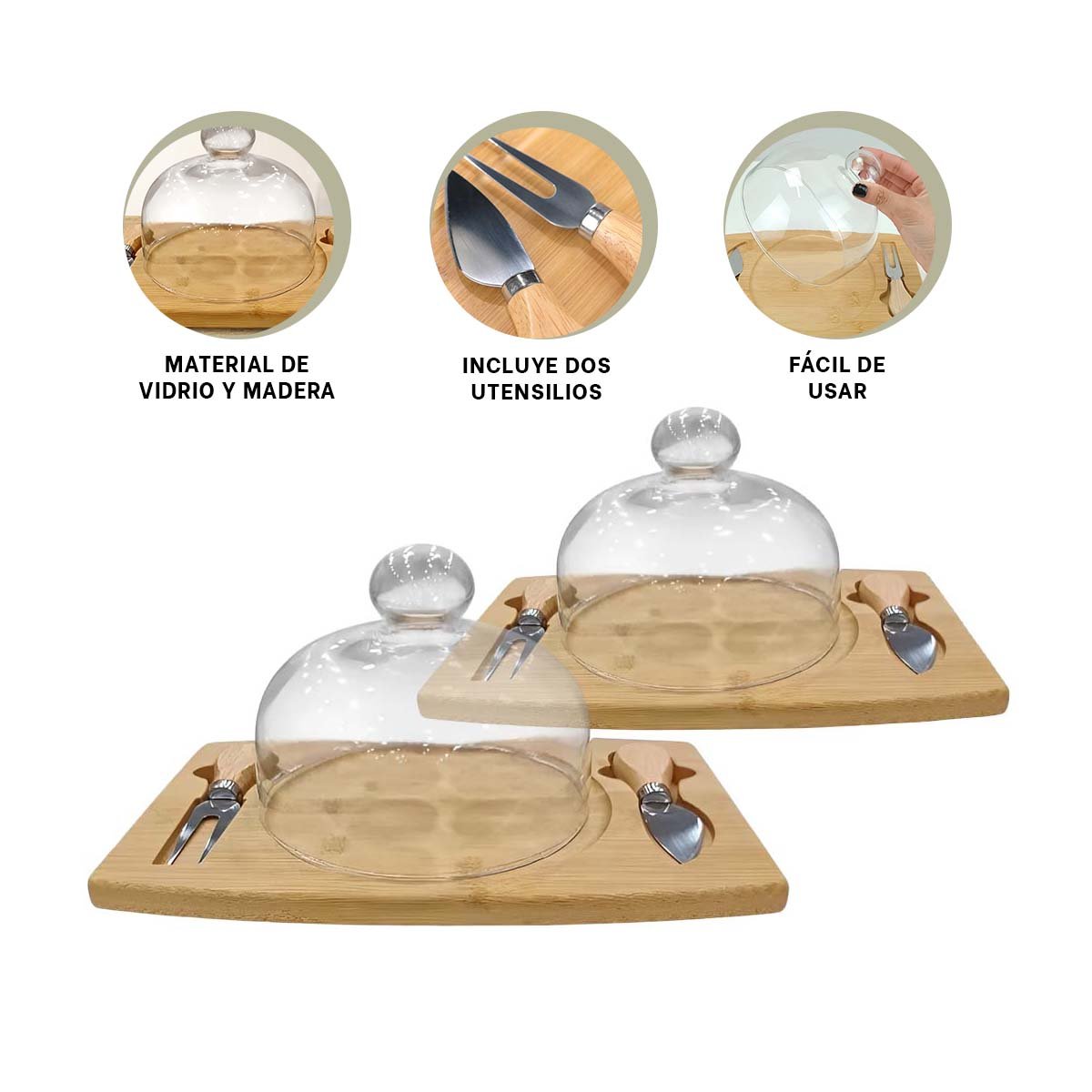 TABLA RECTANGULAR CON CUPULA DE VIDRIO Y 2 UTENSILIOS PARA USO DIARIO EN COCINA YPOST IT - 5