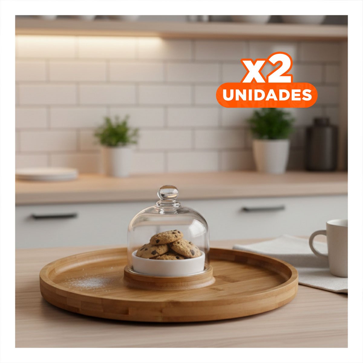 PACK2 PLATO CON MINI CUPULA Y BOWL EN MADERA PARA REUNIONES Y HOGAR - 1