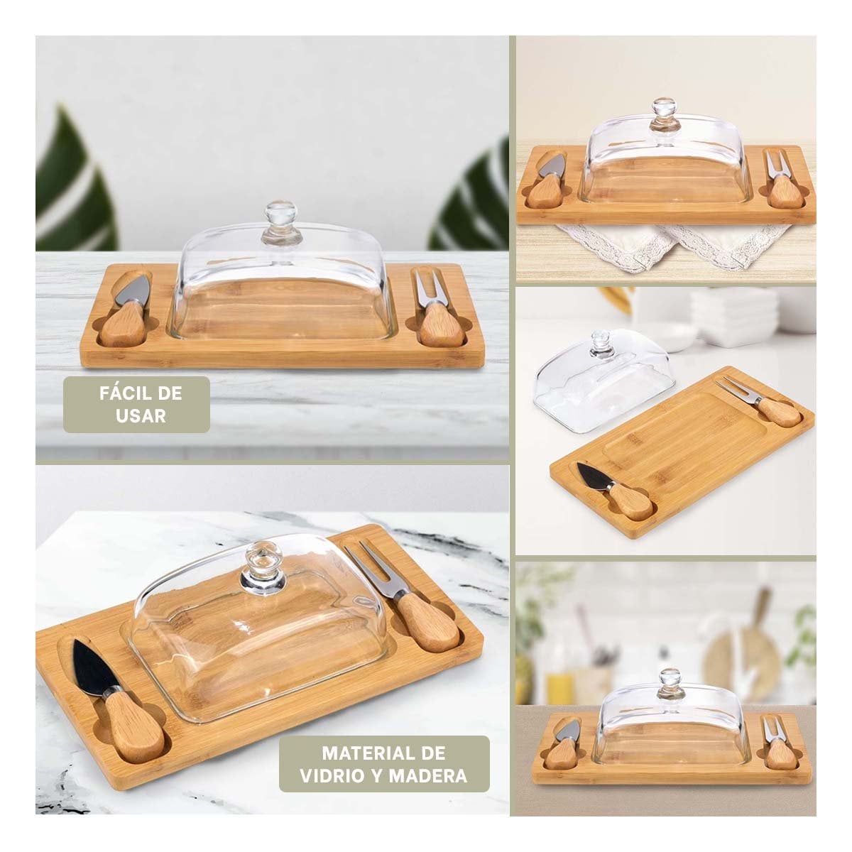 TABLA DE MADERA FUNCIONAL CON TAPA DE VIDRIO PARA BUFFET Y TAPAS MADERA YLIGAS REGALO - 1
