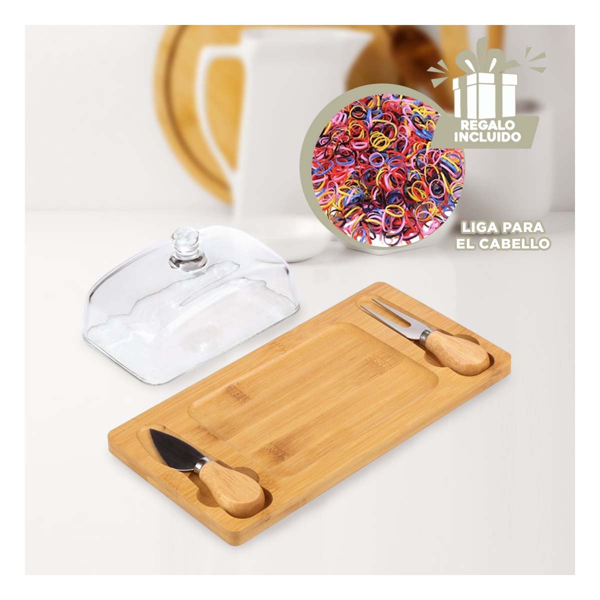 TABLA DE MADERA FUNCIONAL CON TAPA DE VIDRIO PARA BUFFET Y TAPAS MADERA YLIGAS REGALO - 2