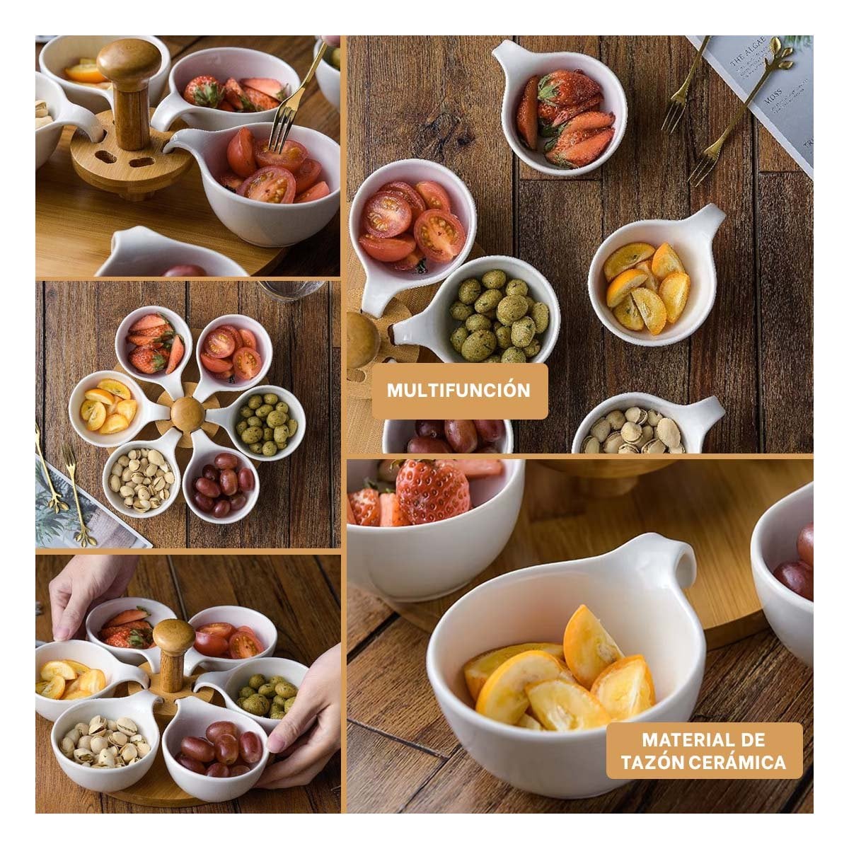 BANDEJA GIRATORIA DE 6 BOWLS QUE PERMITE SERVIR COMIDAS DE FORMA ELEGANTE YLIGAS REGALO - 1