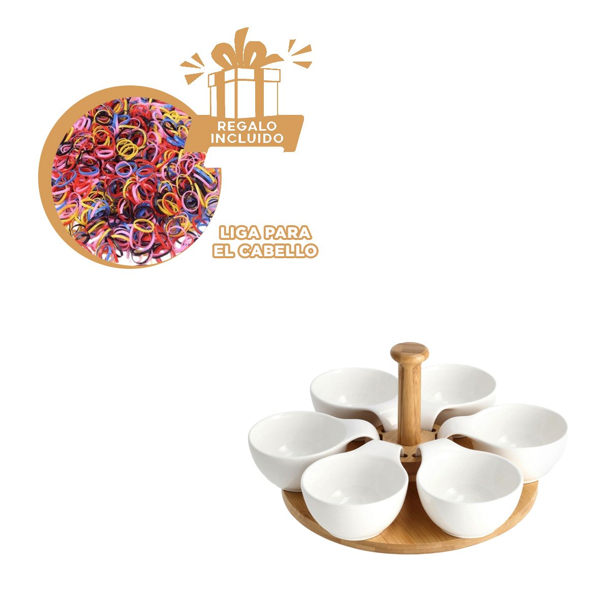 BANDEJA GIRATORIA DE 6 BOWLS QUE PERMITE SERVIR COMIDAS DE FORMA ELEGANTE YLIGAS REGALO - 2