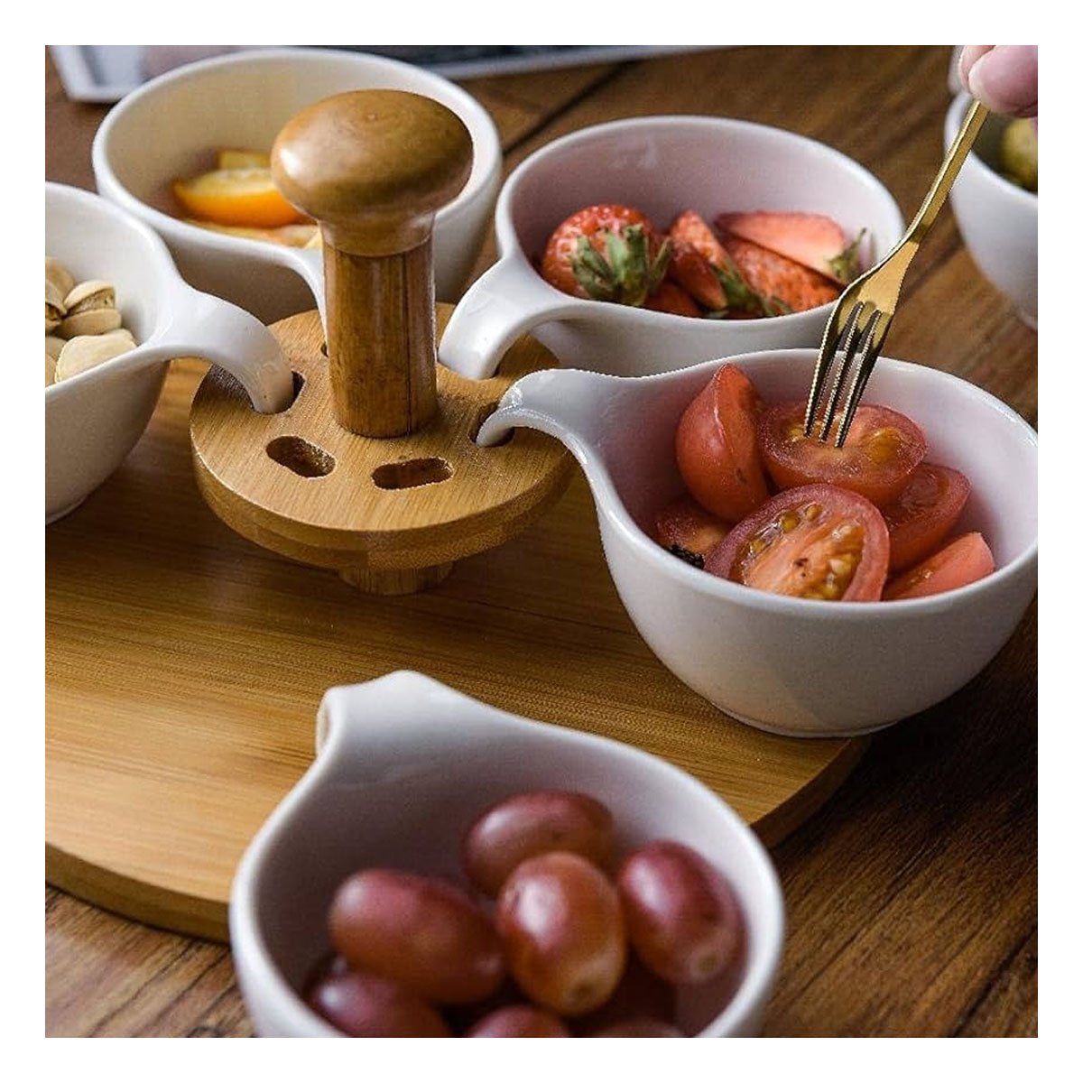 BANDEJA GIRATORIA DE 6 BOWLS QUE PERMITE SERVIR COMIDAS DE FORMA ELEGANTE YLIGAS REGALO - 3