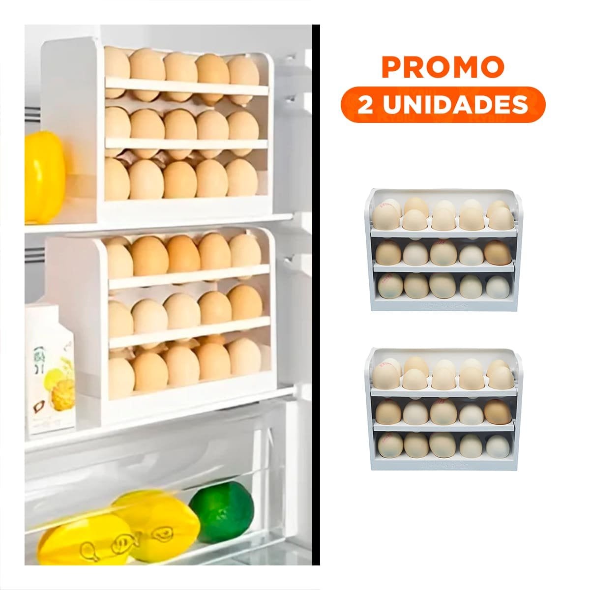 PACK2 SOPORTE BLANCO TRES NIVELES PARA 30 HUEVOS EN ESPACIO ORDENADO Y+REGALO STICKER - 1