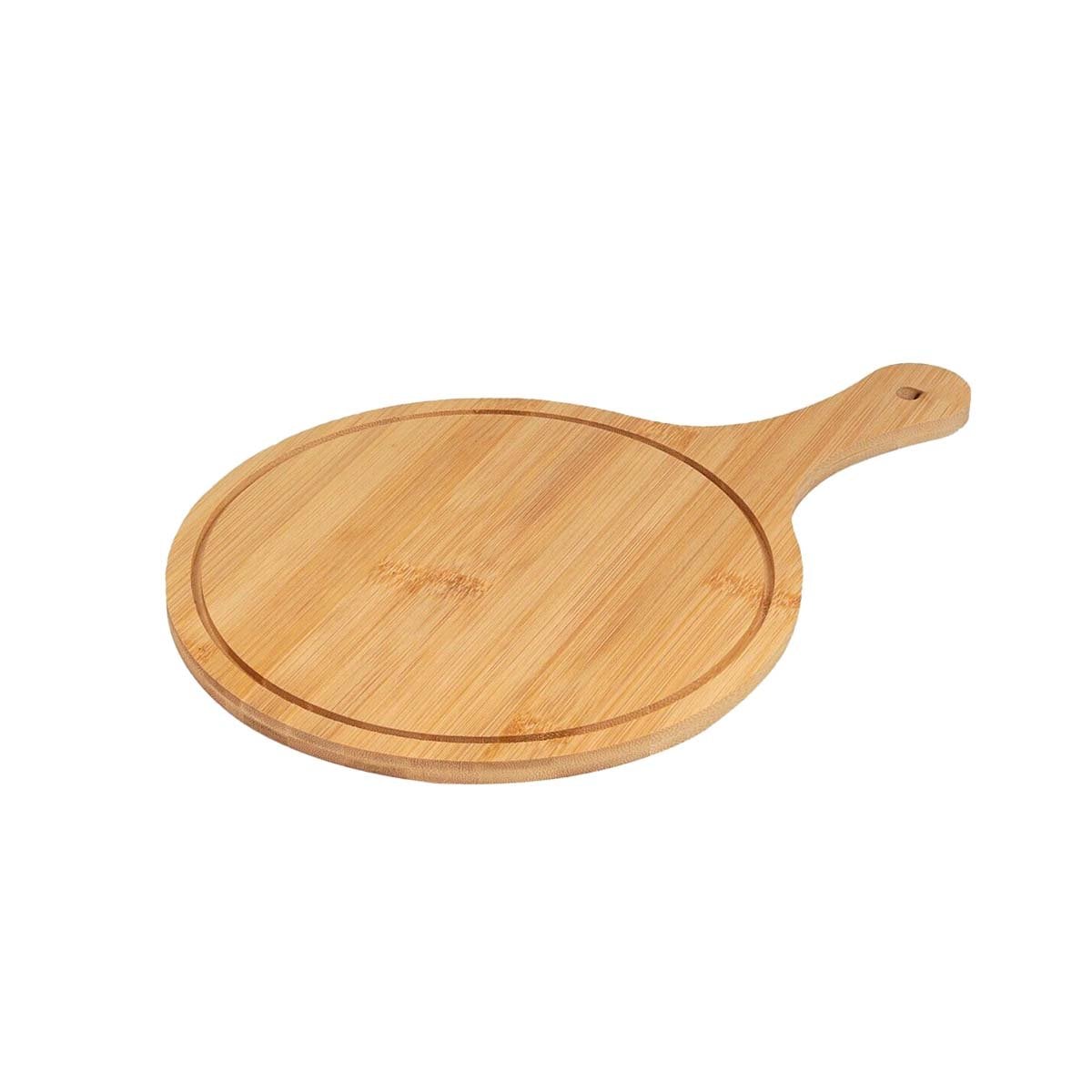 TABLA DE MADERA CIRCULAR CON MANGO ELEGANTE PARA BUFFET Y MESA 32X20CM YREGALO STICKER - 1
