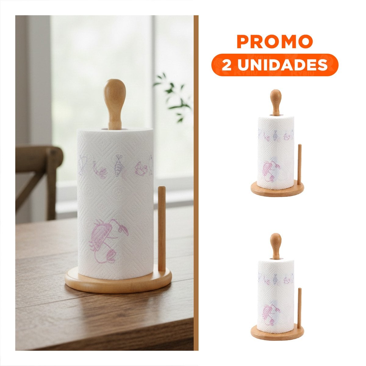 PACK2 SOPORTE VERTICAL CON DOBLE PALO MADERA IDEAL PARA TOALLAS DE COCINA YREGALO STICKER - 1