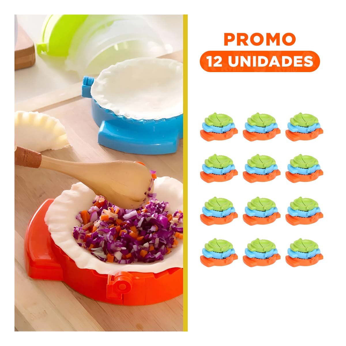 PACK12 JUEGO MULTICOLOR CON 3 MOLDES PLASTICO PRACTICO EMPANADAS - 1