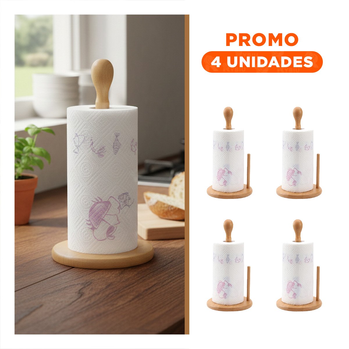 PACK4 SOPORTE ESTILIZADO DE MADERA CON BASE CIRCULAR Y CABECITA FUNCIONAL - 1