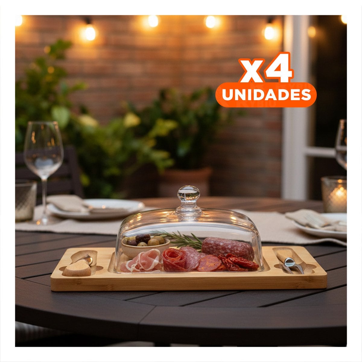 PACK4 BANDEJA DE MADERA CON TAPA DE VIDRIO PARA TAPAS Y POSTRES MADERA YREGALO STICKER - 1