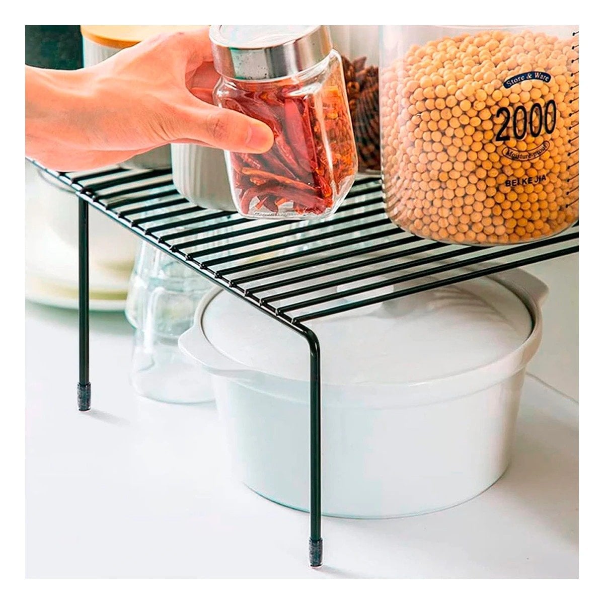 REJILLA SEPARADORA EXPANDIBLE NEGRO CON 6 PATAS DE METAL PARA GAVINETE DE COCINA - 1