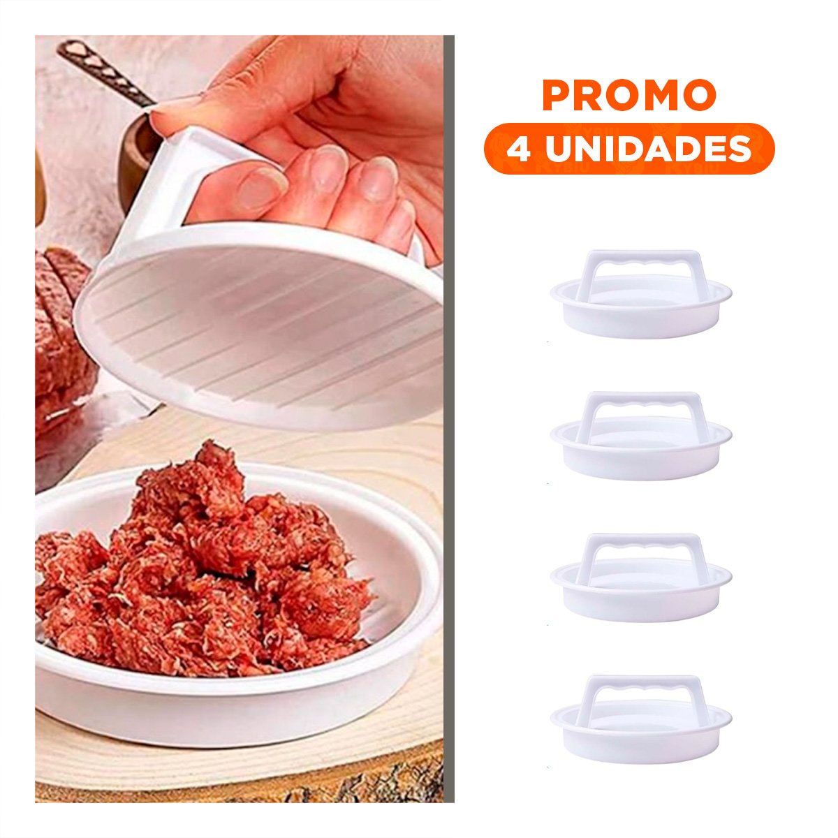 PACK4 FORMADOR BLANCO DE ABS CON DIMENSION DE 13,1CM PARA CARNE DE HAMBURGUESA - 1