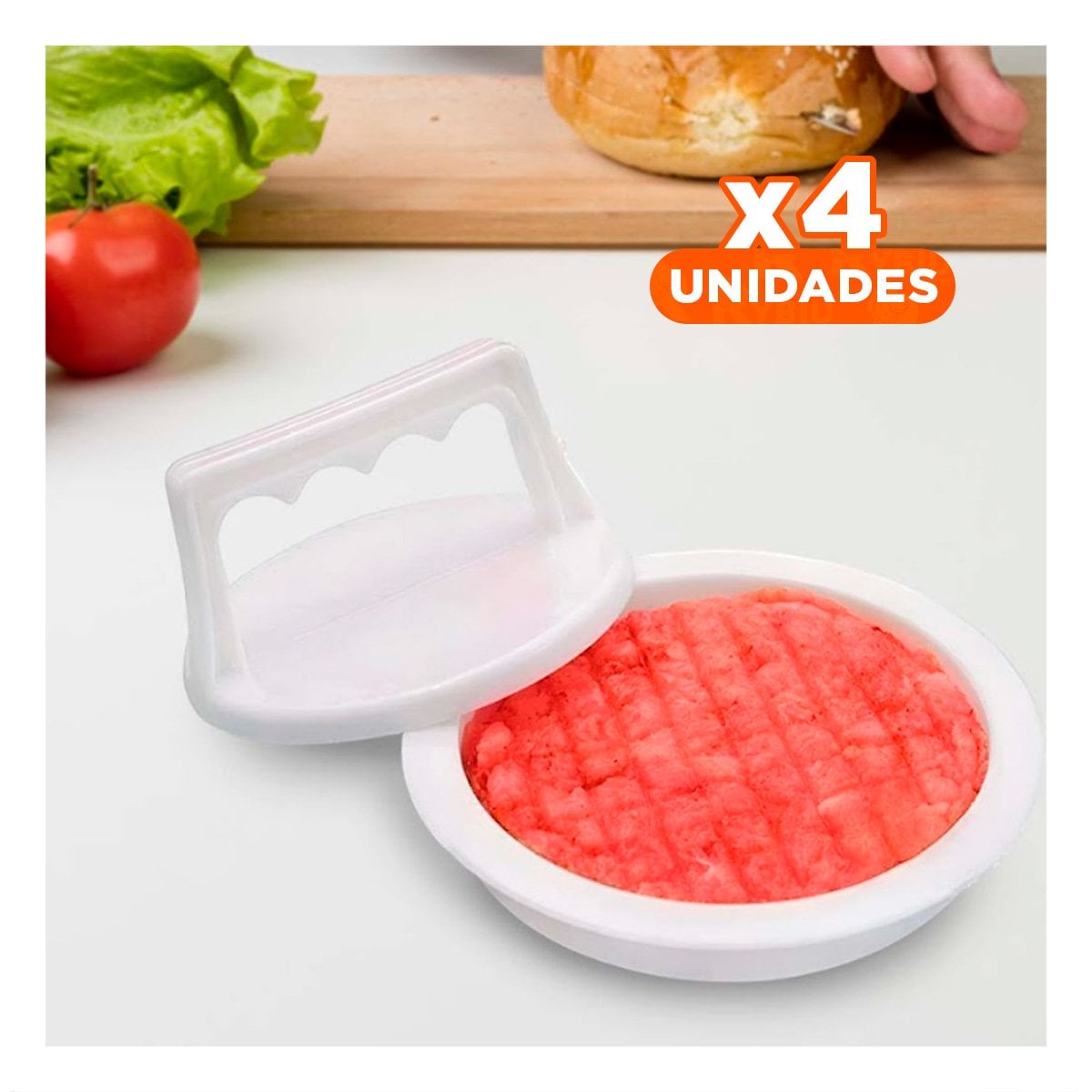 PACK4 MOLDEADOR DE HAMBURGUESA DE 13,1CM EN COLOR BLANCO DE ABS Y+REGALO STICKER - 1