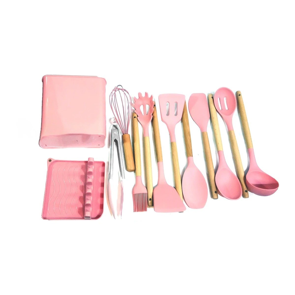 PACK4 UTENSILIOS PREMIUM DE COLOR ROSADO DE SILICONA SET DE 11 CON BASE Y+PAPEL REGALO - 3