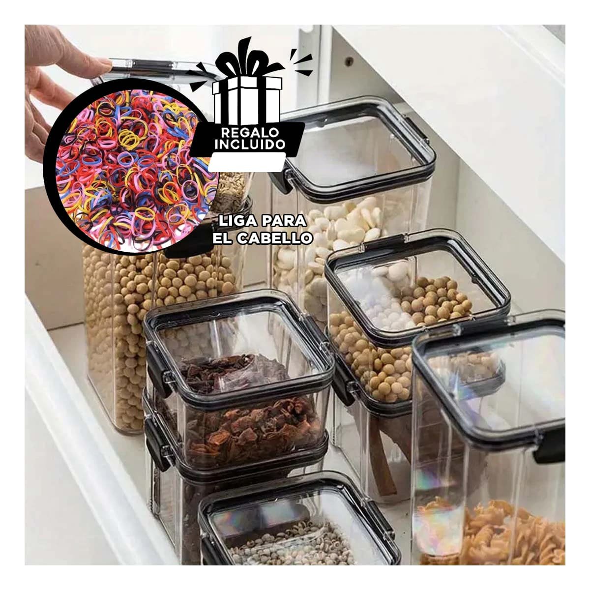 FRASCO ACRILICO MANTENER PRODUCTOS FRESCOS TAPA BORDE NEGRO SET 6 Y+LIGAS REGALO - 2