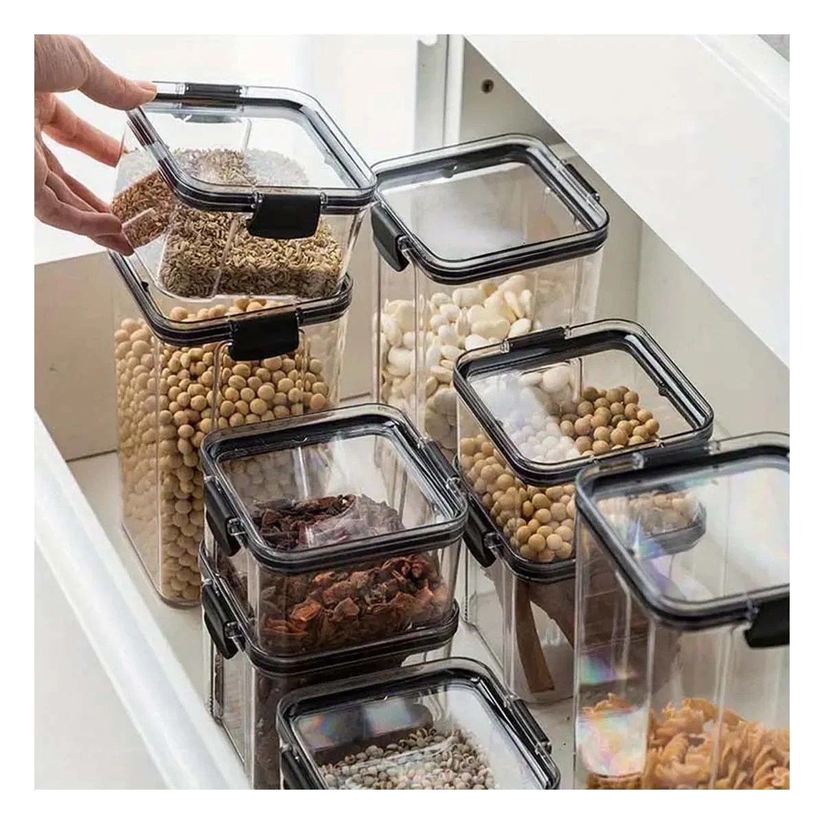 FRASCO ACRILICO MANTENER PRODUCTOS FRESCOS TAPA BORDE NEGRO SET 6 Y+LIGAS REGALO - 3