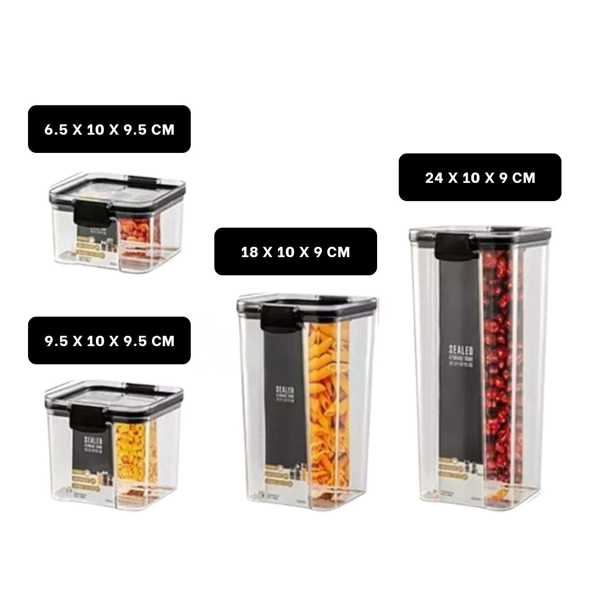 FRASCO ACRILICO MANTENER PRODUCTOS FRESCOS TAPA BORDE NEGRO SET 6 Y+LIGAS REGALO - 4