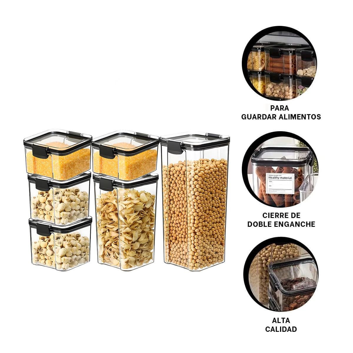 FRASCO ACRILICO MANTENER PRODUCTOS FRESCOS TAPA BORDE NEGRO SET 6 Y+LIGAS REGALO - 5