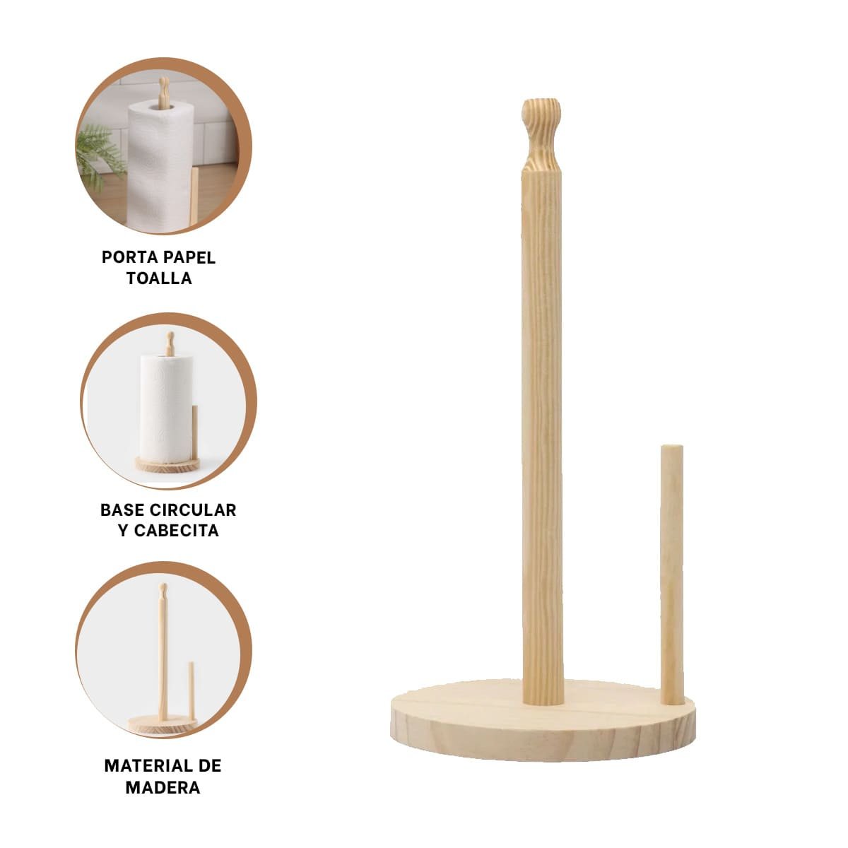 PORTAPAPEL ELEGANTE VERTICAL CON CABECITA LARGA Y BASE FIRME DE MADERA YPAPEL REGALO - 5
