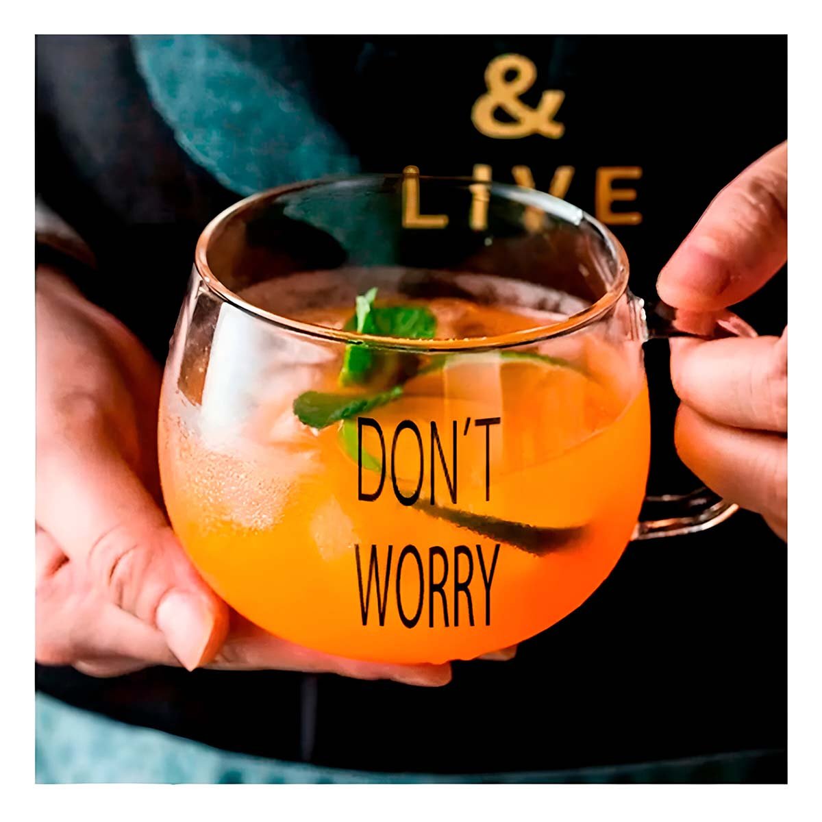 PACK2 COPA 350 ML TRANSPARENTE DE VIDRIO CON FRASE DONT WORRY CON PRESENCIA Y+REGALO STICKER - 5