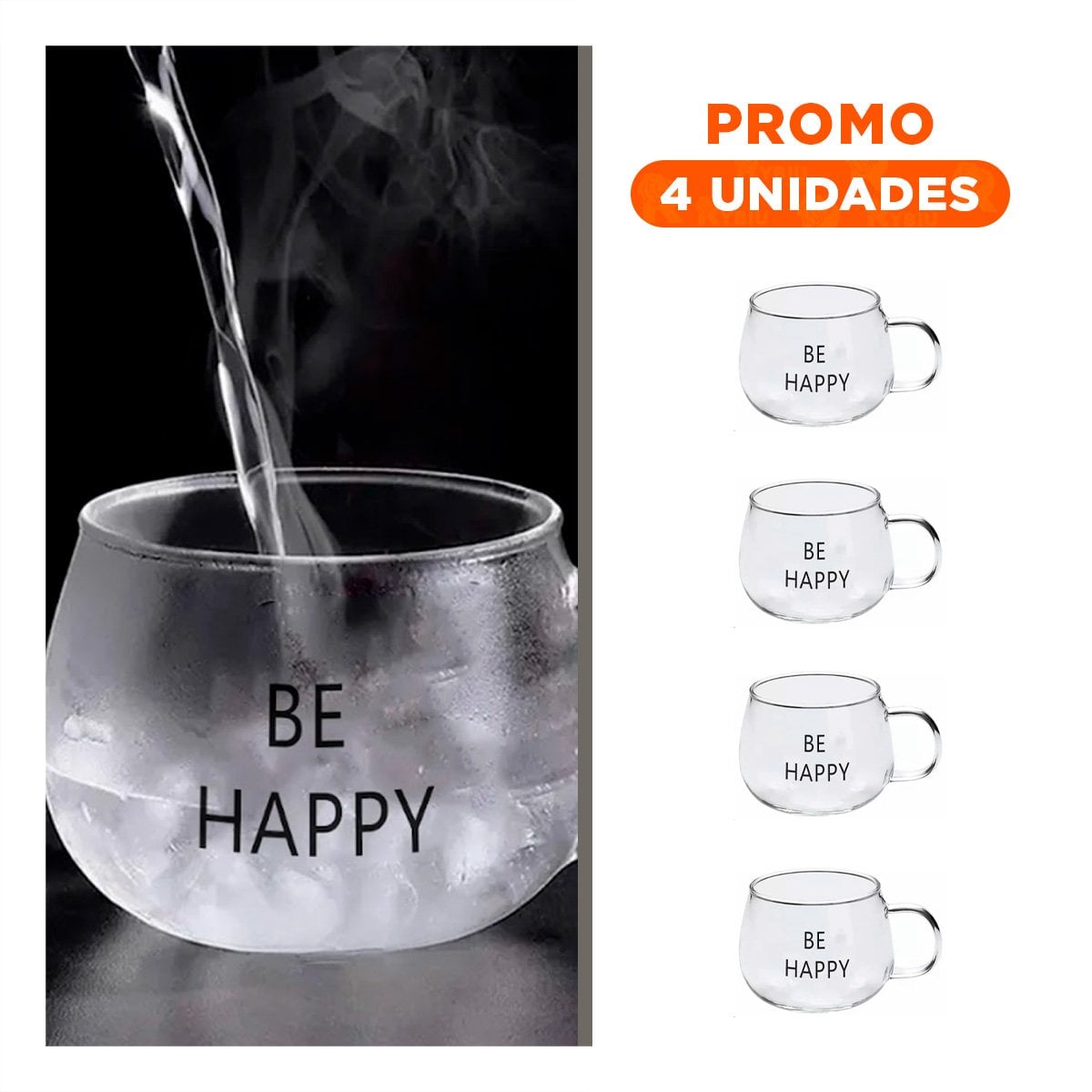 PACK4 COPA CON MENSAJE BE HAPPY 350 ML VIDRIO TRANSPARENTE - 1