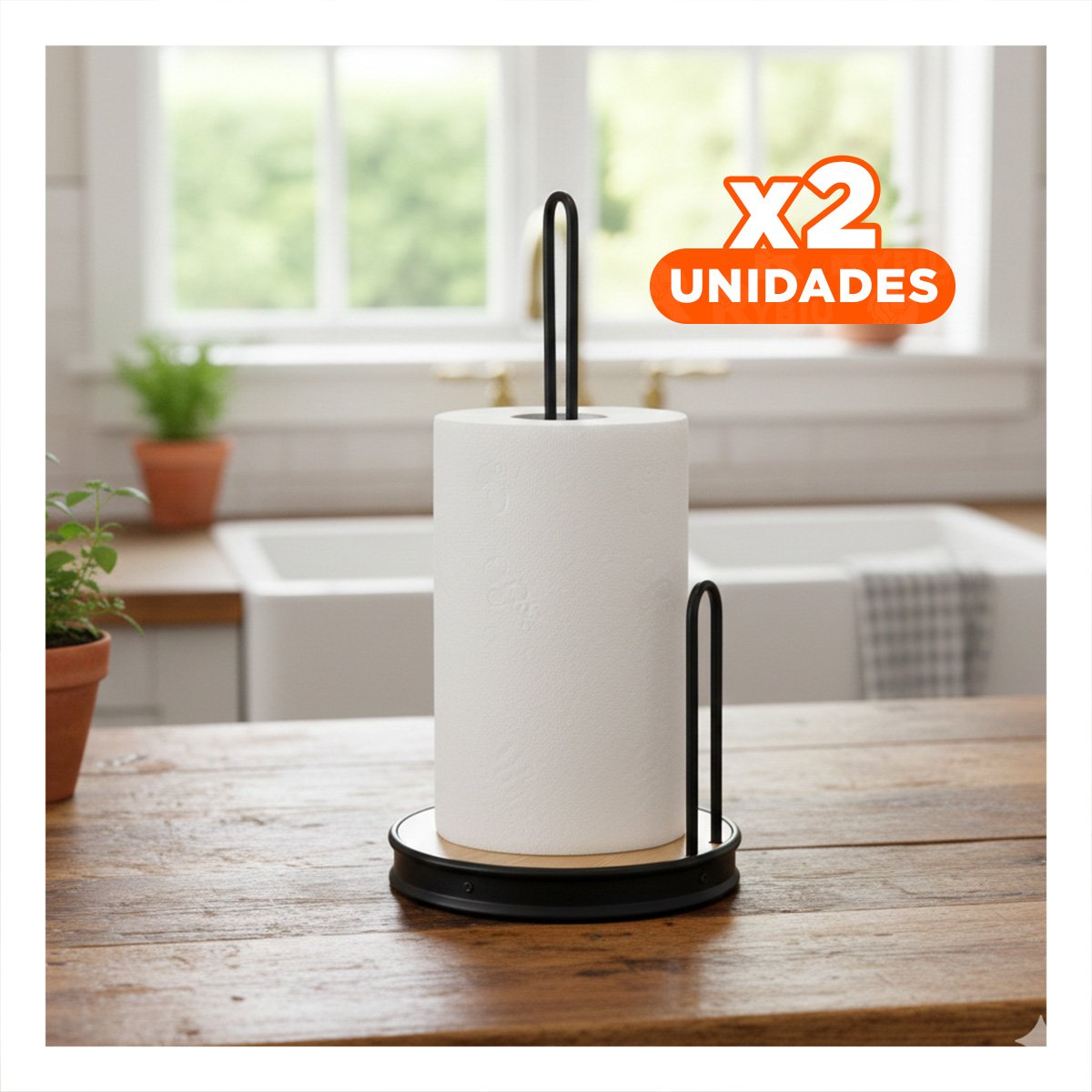 PACK2 SOPORTE VERTICAL DE PAPEL TOALLA NEGRO CON BASE CIRCULAR Y DOBLE PALO - 1