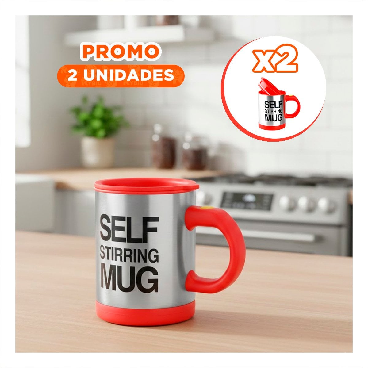 PACK2 AGITADOR COMPACTO 400 ML CON 2 PILAS AAA PARA BEBIDAS CASERAS ROJO - 1