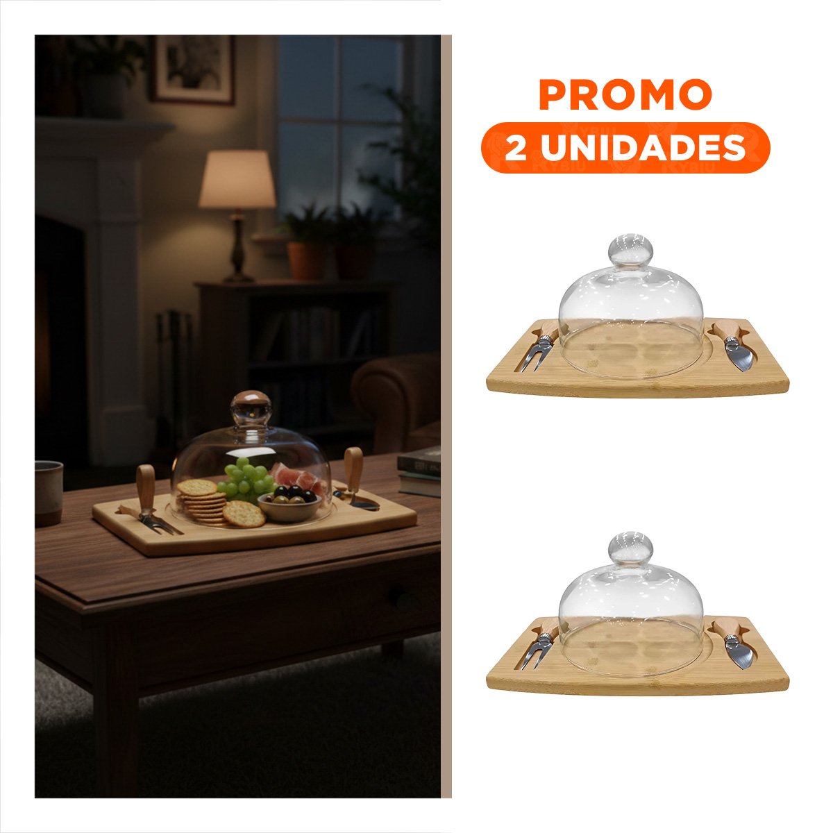 PACK2 BASE DE MADERA CON DOME DE VIDRIO Y UTENSILIOS PARA REUNIONES MADERA YREGALO STICKER - 1
