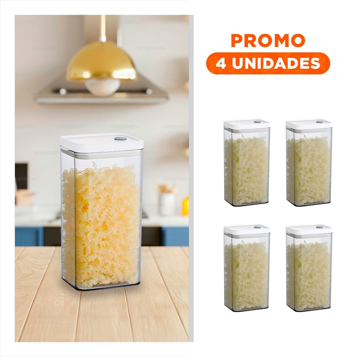PACK4 TARRO ACRILICO PARA HARINAS Y LEGUMBRES TAPA BLANCA PUNTO PLOMO 1500ML - 1