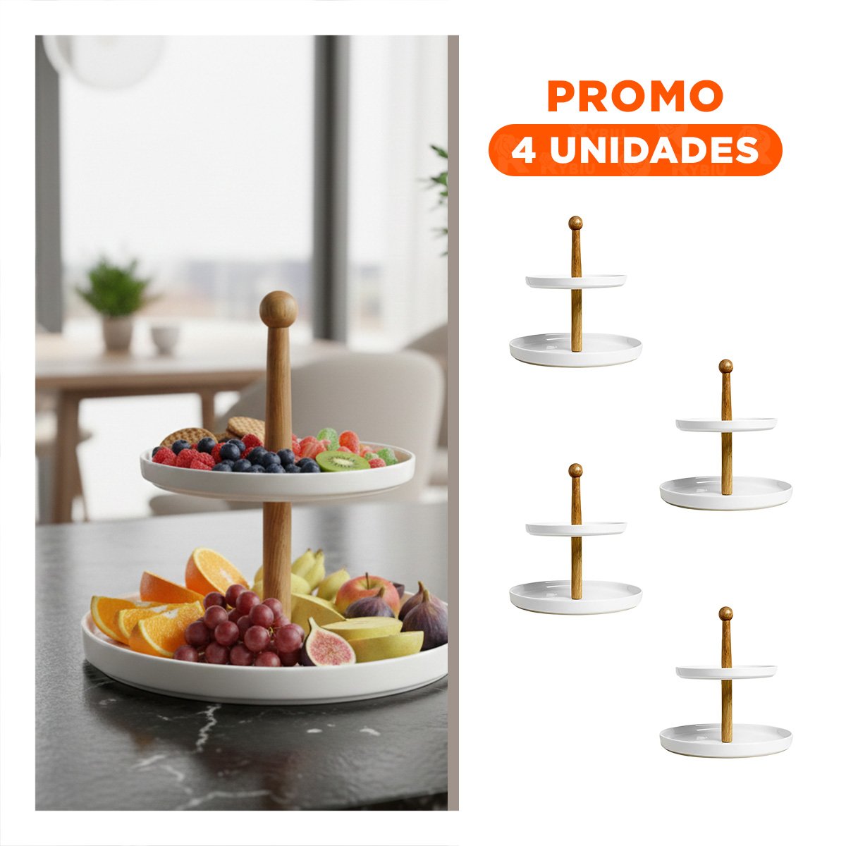 PACK4 PLATO 2 NIVELES DE CERAMICA PARA USO DIARIO Y MANTENER ORDEN - 1