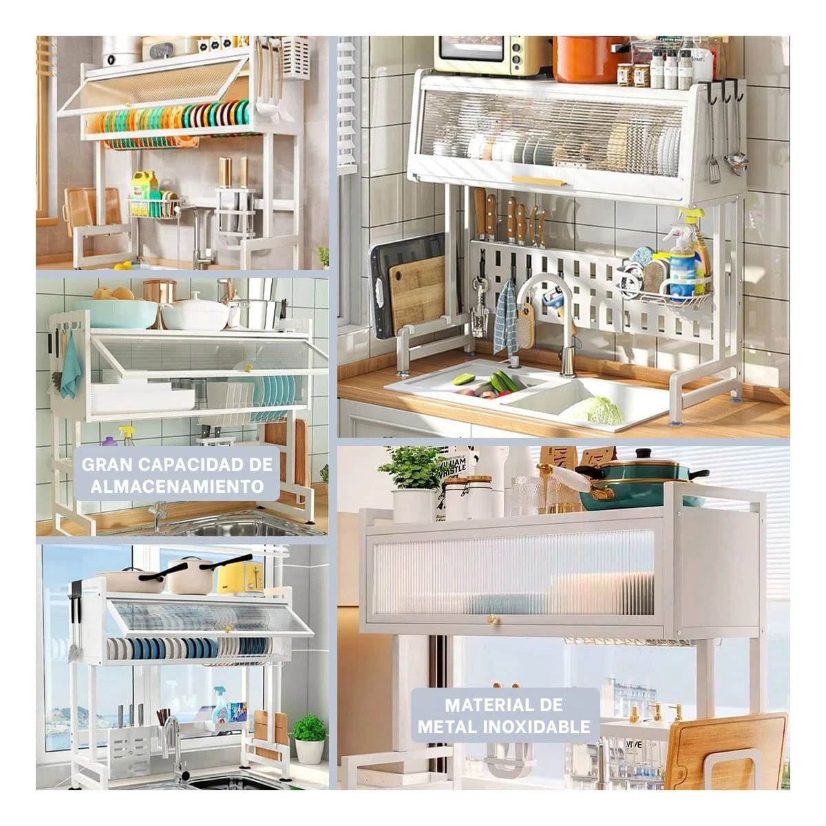 ESCURRIDOR DE COCINA 85CM VERTICAL CON COMPARTIMENTOS PARA UTENSILIOS BLANCO YPAPEL REGALO - 3