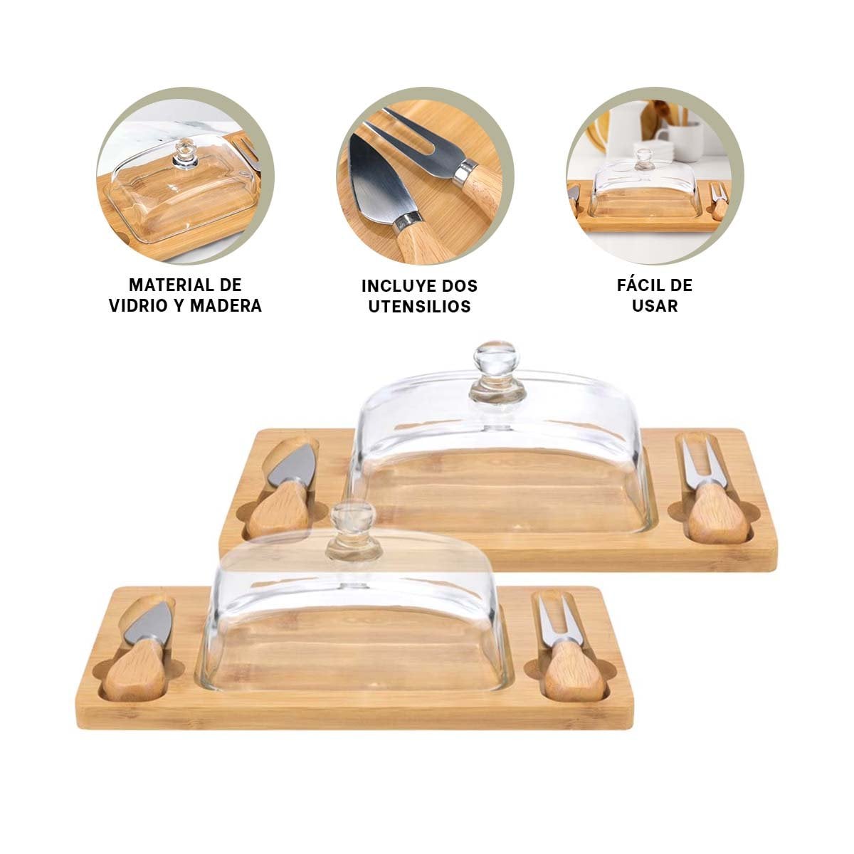 TABLA DE MADERA RECTANGULAR CON TAPA DE VIDRIO Y CUBIERTOS PARA COCINA MADERA YPOST IT - 5