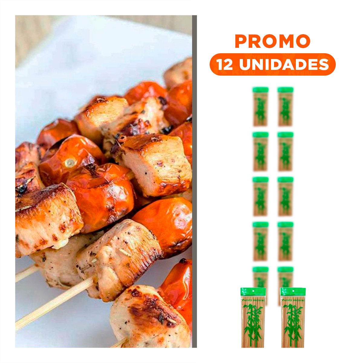 PACK12 BROCHETAS RESISTENTES DE BAMBU NATURAL 30CM PARA PARRILLA Y HOGAR 85UNID - 1