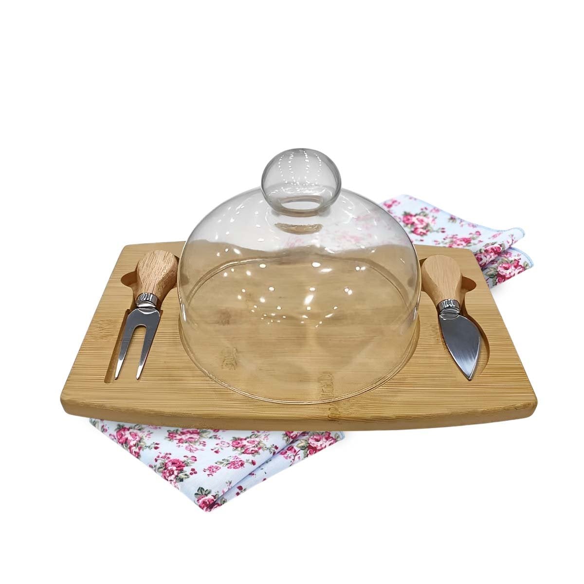 TABLA RECTANGULAR CON CUPULA DE VIDRIO Y 2 UTENSILIOS QUE FACILITA SERVIR YREGALO STICKER - 1