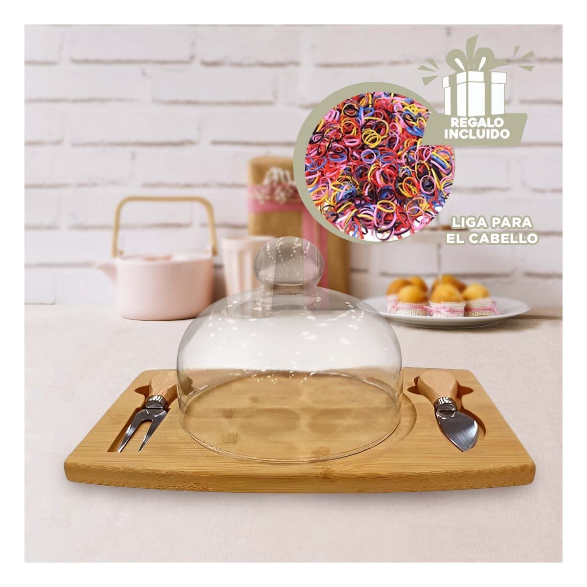 TABLA RECTANGULAR CON CUPULA DE VIDRIO Y 2 UTENSILIOS PARA DECORAR YLIGAS REGALO - 2