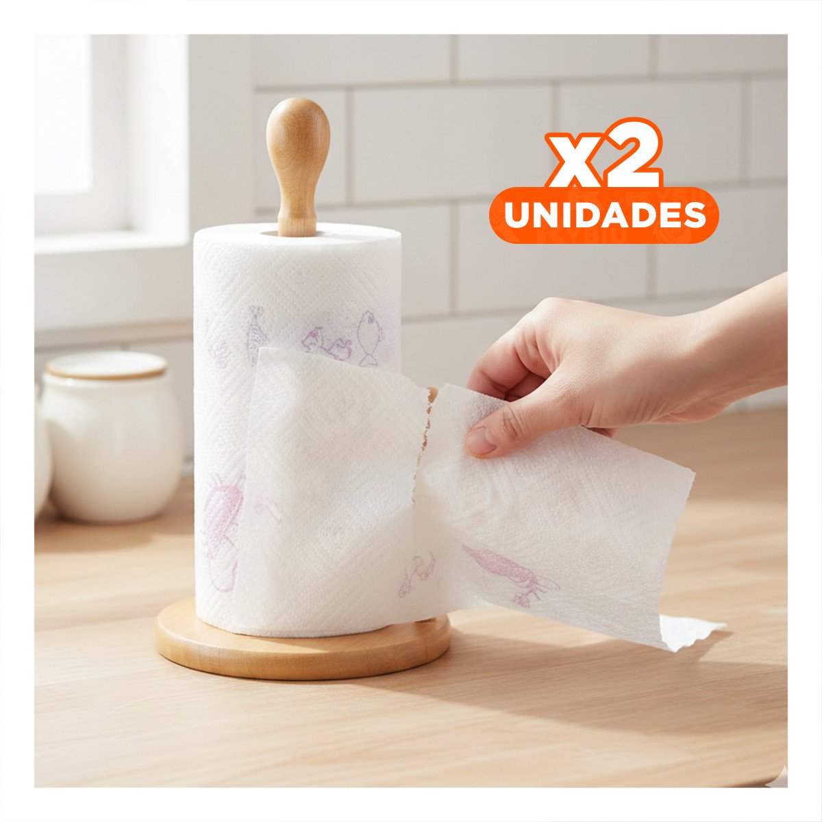 PACK2 SOPORTE DE PAPEL TOALLA VERTICAL CON DOBLE PALO Y BASE CIRCULAR MADERA - 1