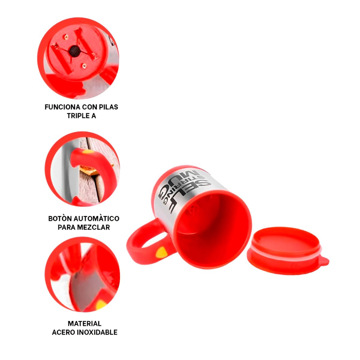 BATIDORA PORTATIL 400 ML CON 2 PILAS AAA PARA COCINA MODERNA ROJO Y+POST IT - 5