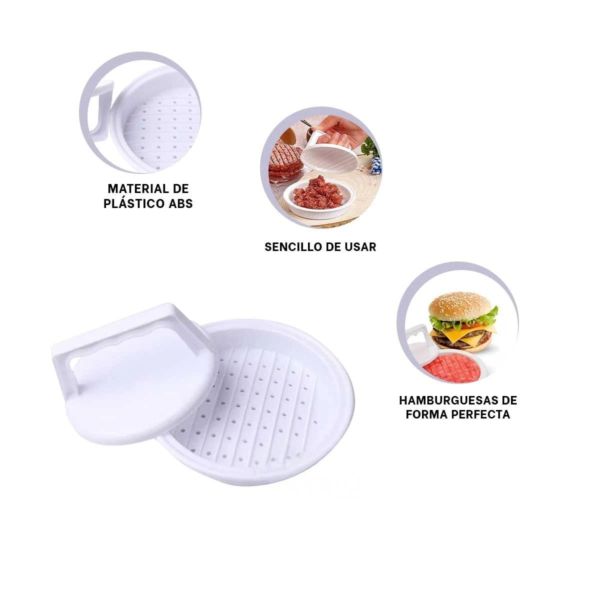 MOLDE DE COCINA PARA HAMBURGUESA 13,1CM EN ABS COLOR BLANCO PRACTICO Y+POST IT - 5