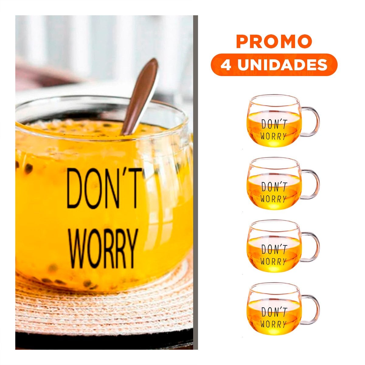 PACK4 COPA CON MENSAJE DONT WORRY 350 ML VIDRIO TRANSPARENTE - 1